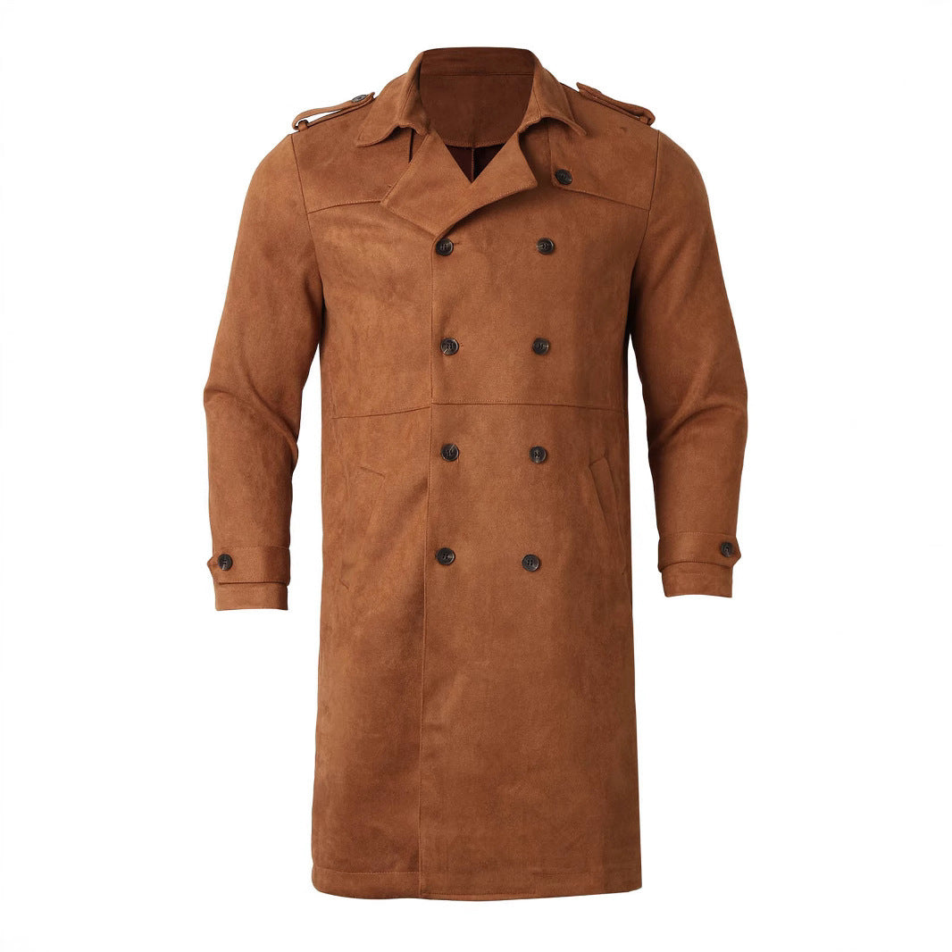 Manteau mi-long en daim marron American Retro pour homme