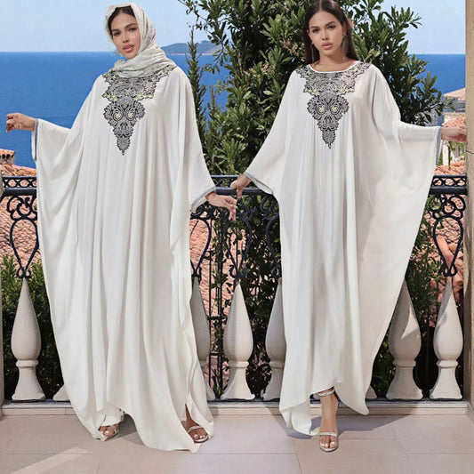 Robe musulmane grande taille du Moyen-Orient, broderie machine et dentelle