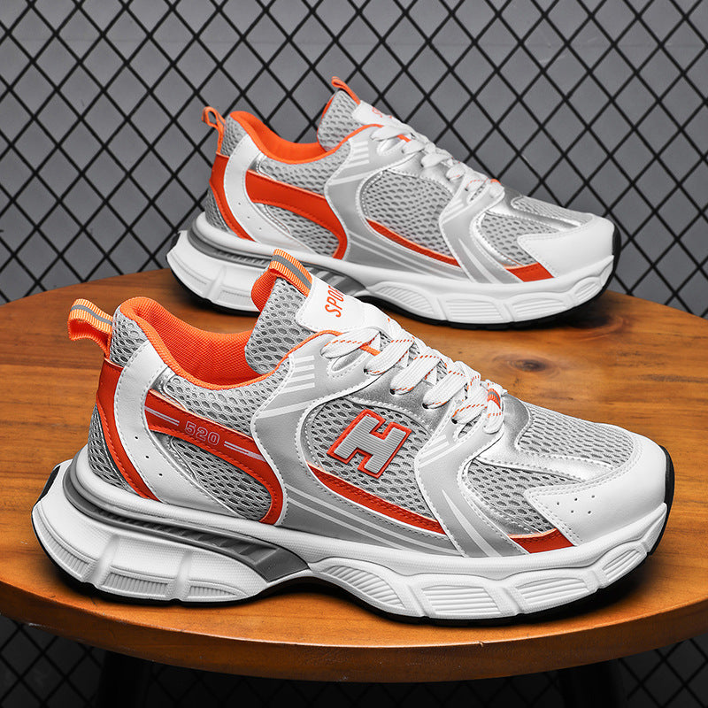 Men's Mesh Casual Running Shoes in White, Orange & Black