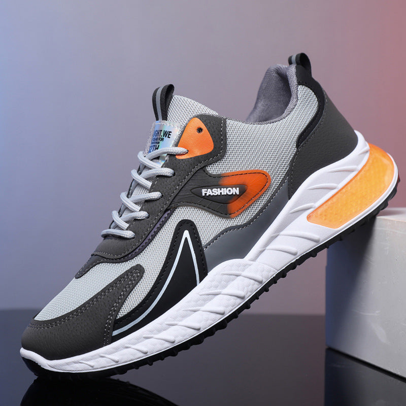 Color-Blocked Breathable Mesh Lace-Up Sneakers for Men – Casual Outdoor Running & Walking Shoes
