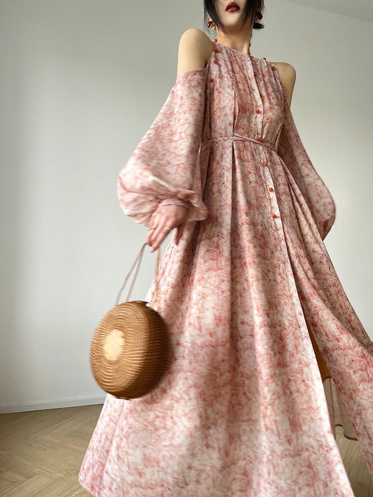 French Ink Summer Dress for Women in Late Court Red Polyester Fiber
