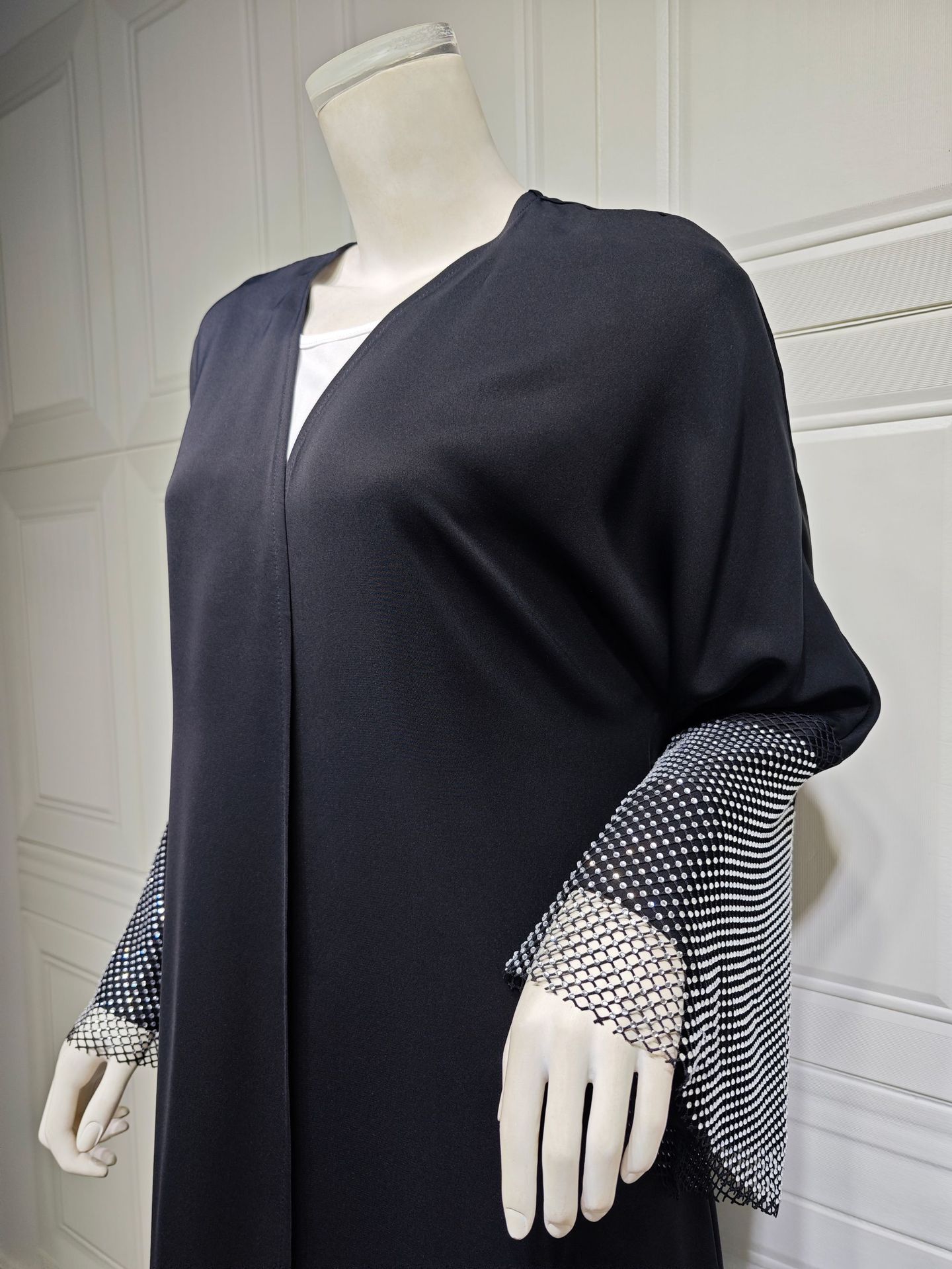 Cardigan Abaya Muslim Cross-border Stretch Diamond Mesh Robe