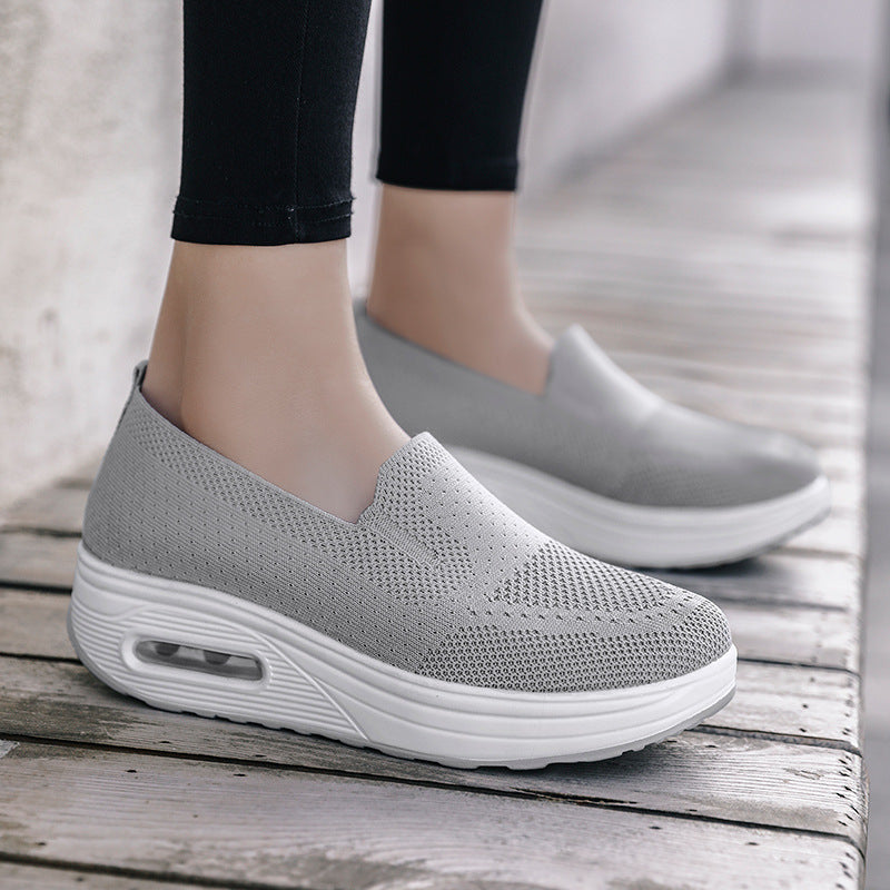 Chaussures de marche à coussin d'air en maille pour femme avec semelles épaisses