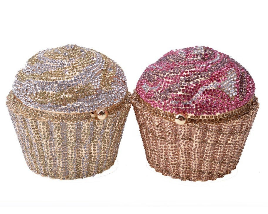 Pochette en Métal avec Diamants Entiers, Motif Petit Gâteau Glacé, pour Femmes