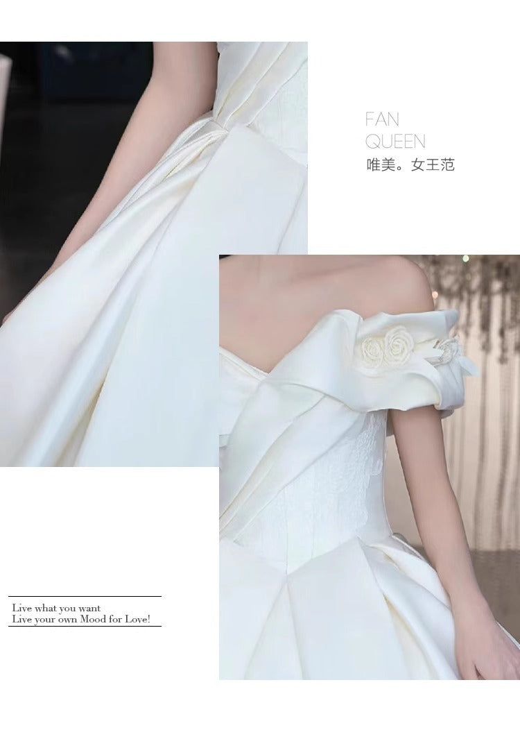 Satin Main Wedding Dress Off-shoulder French Welcome Yarn High Sense