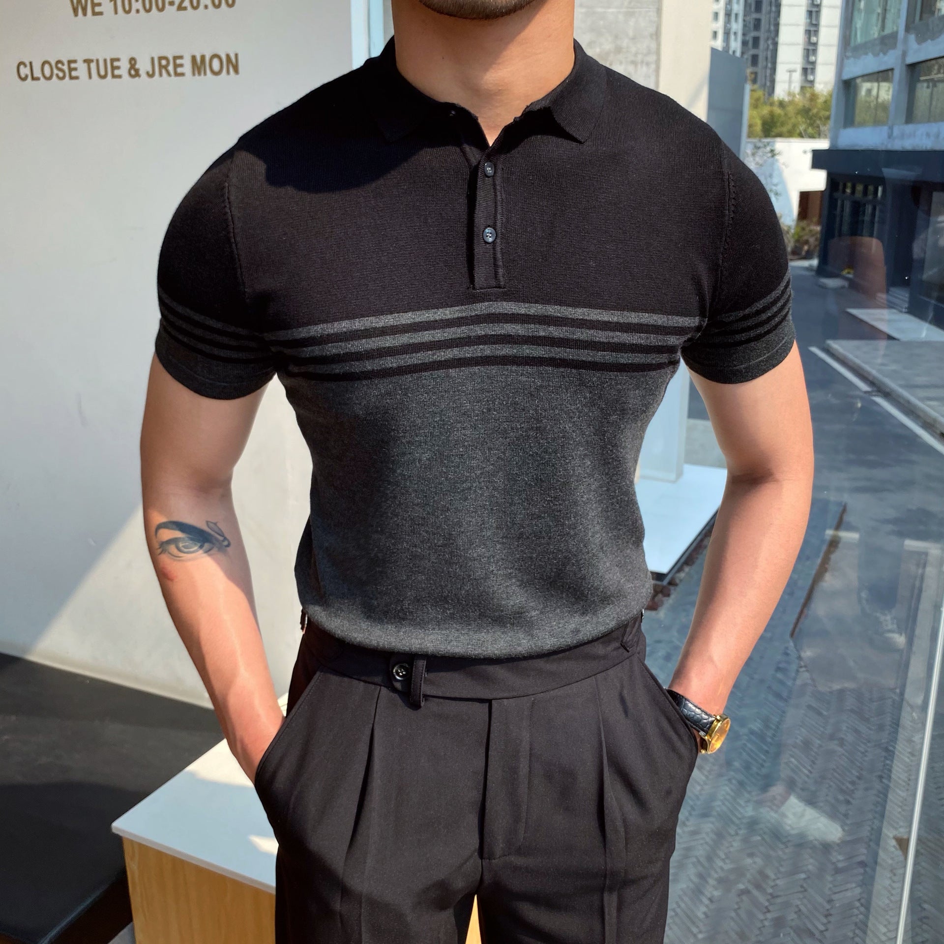 Casual Striped Short-Sleeve Polo Shirt