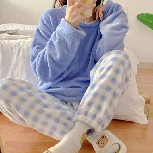 Thickened Autumn Winter Flannel Cute Girls Loungewear Set
