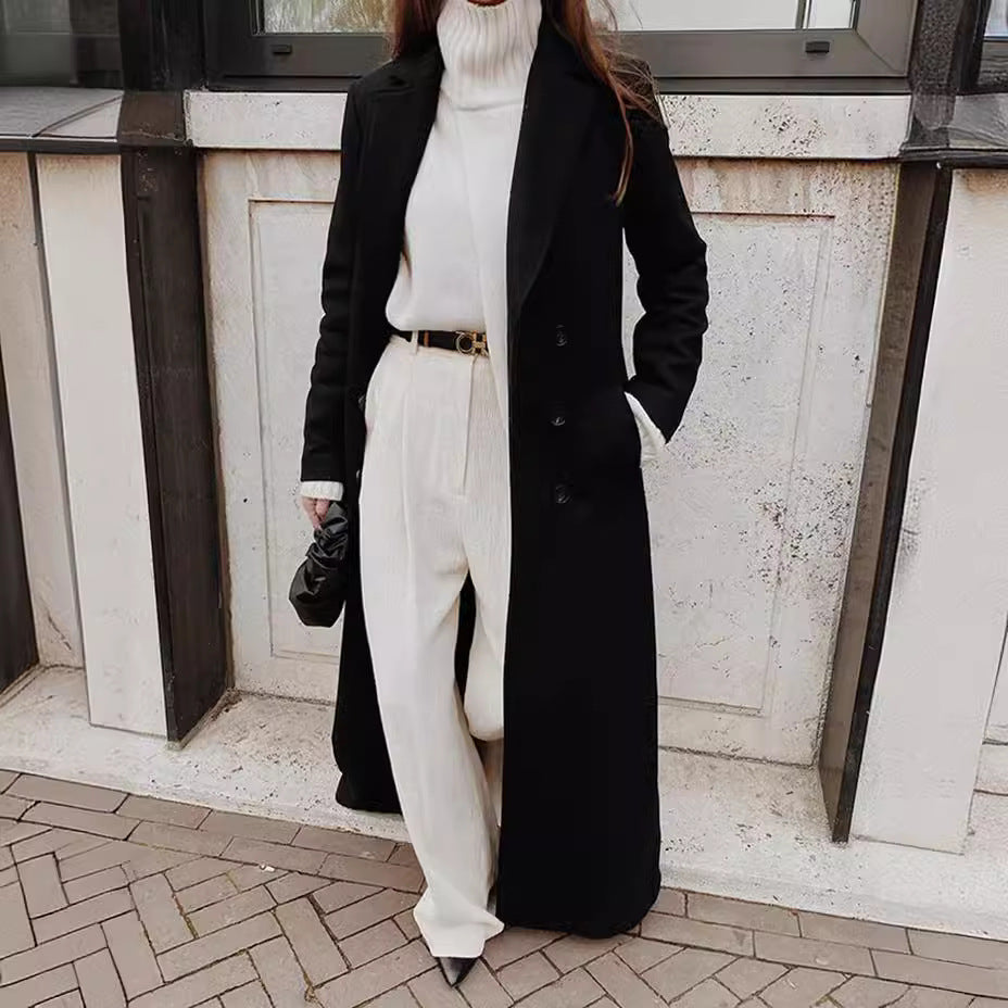 Women’s Autumn Winter Long Woolen Coat Warm Pure Color