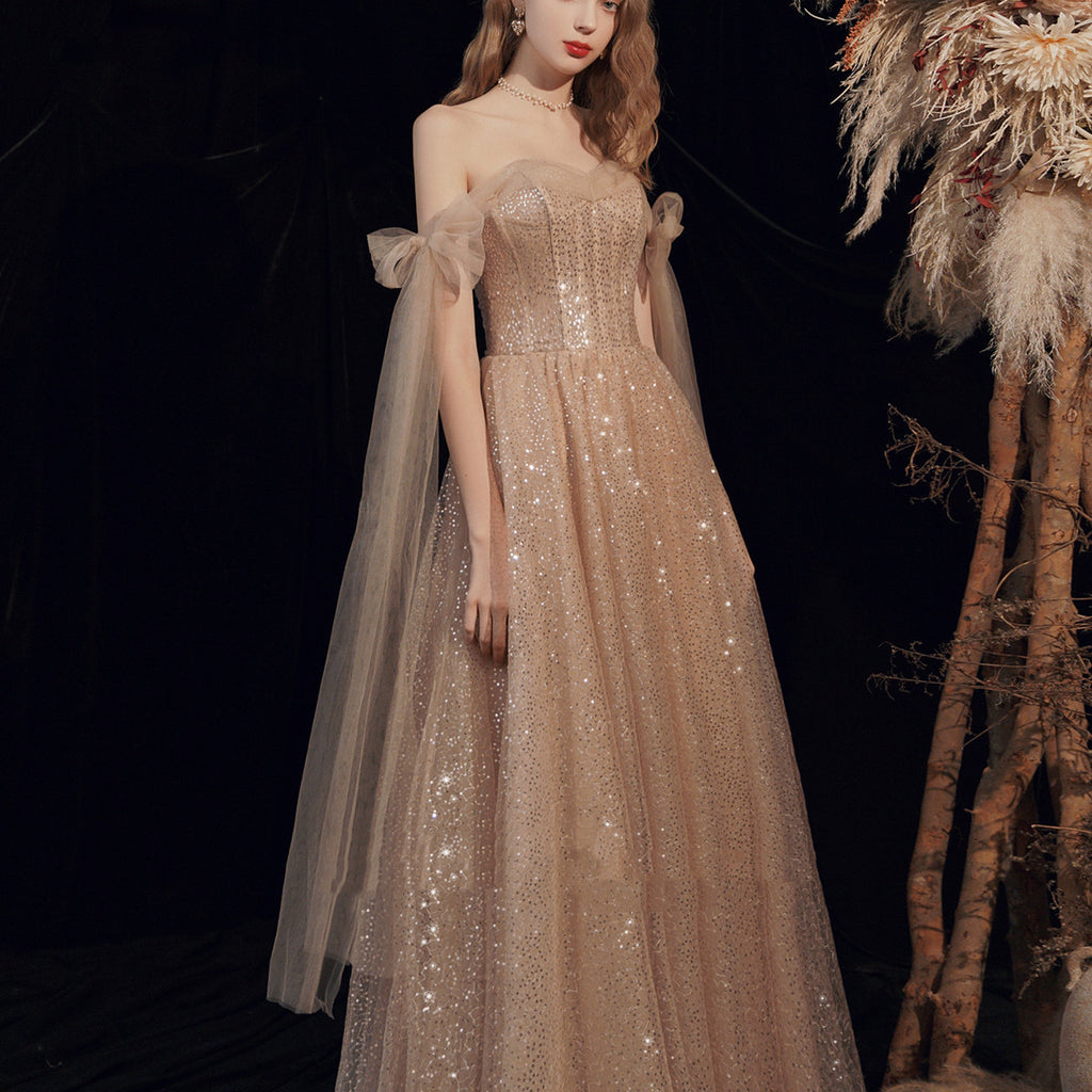 Women's Gold Bandage Wedding Dress Short Sleeve Long Skirt