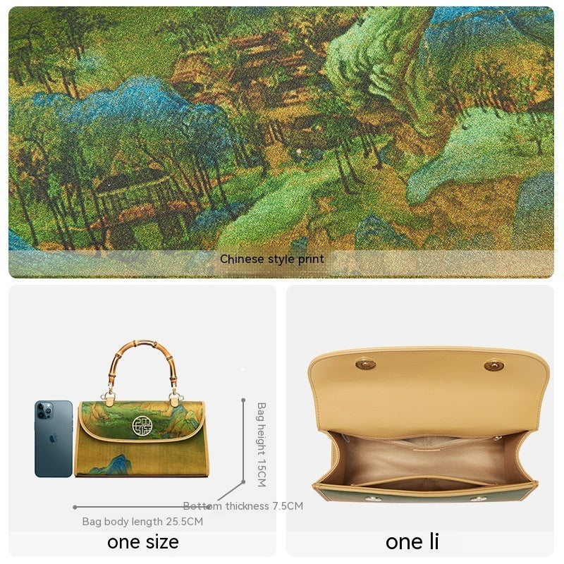 Silk Women's Cheongsam Bamboo Crossbody Handbag Small Bag Golden Yellow