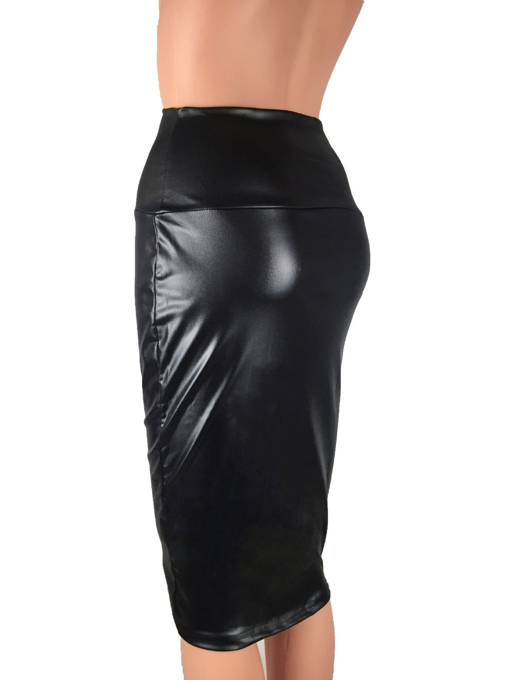 Jupe crayon moulante taille haute en similicuir
