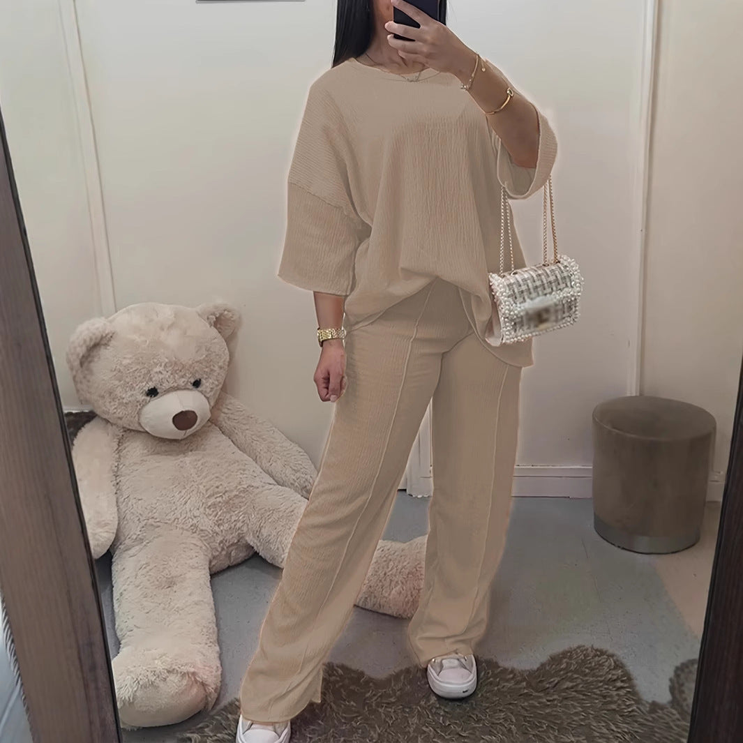 Women's Large Size Casual Suit with Top & Pants in Multiple Colors