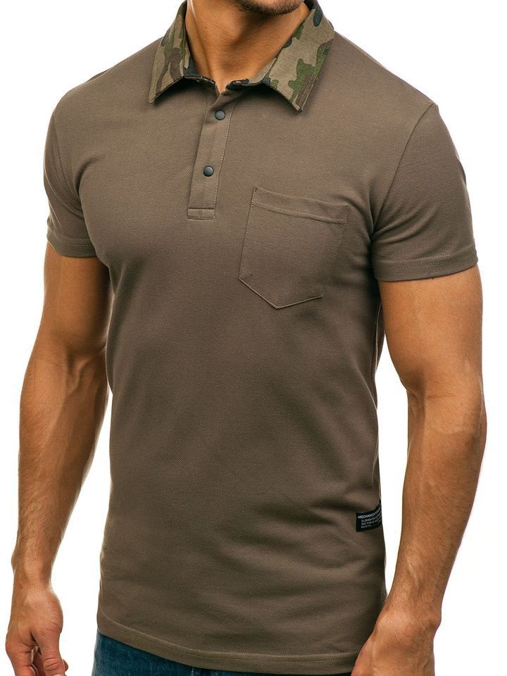 Men's Slim Fit Solid Color Camouflage Polo Short Sleeve Shirt