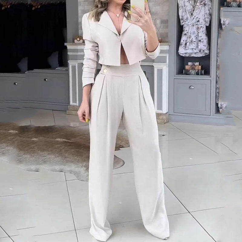 Women's Autumn Solid Color Loose Trousers Two-Piece Suit Set