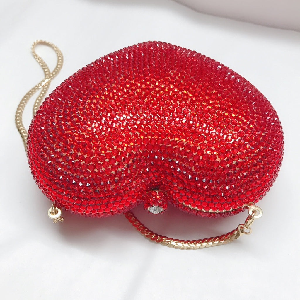 Sac de soirée mini cœur rouge en diamant avec bandoulière chaîne