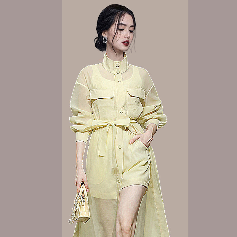 Four-Piece Mid-Length Slim Sun Protection Vest and Shorts Set