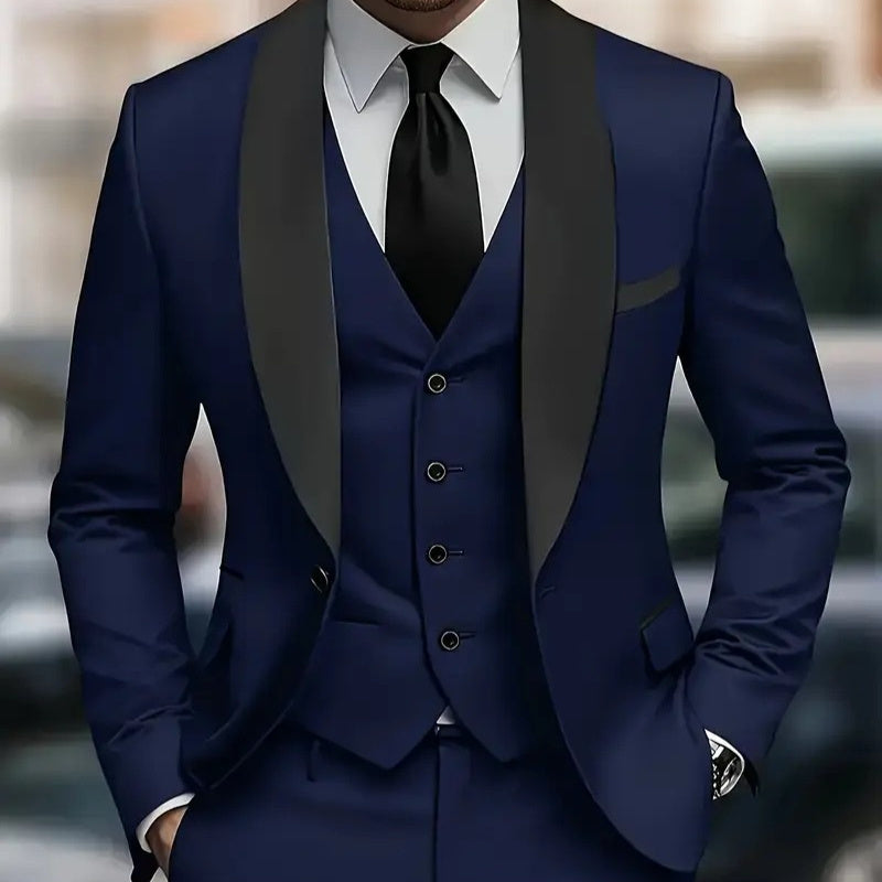Men's Slim Fit Business Casual Three-Piece Suit