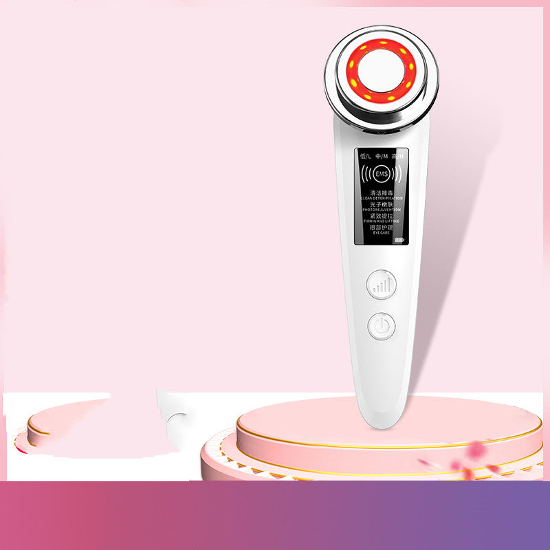 Facial Pore Cleansing Massager with Red Light Therapy and V Face Lifting - Pink & White, 173mm