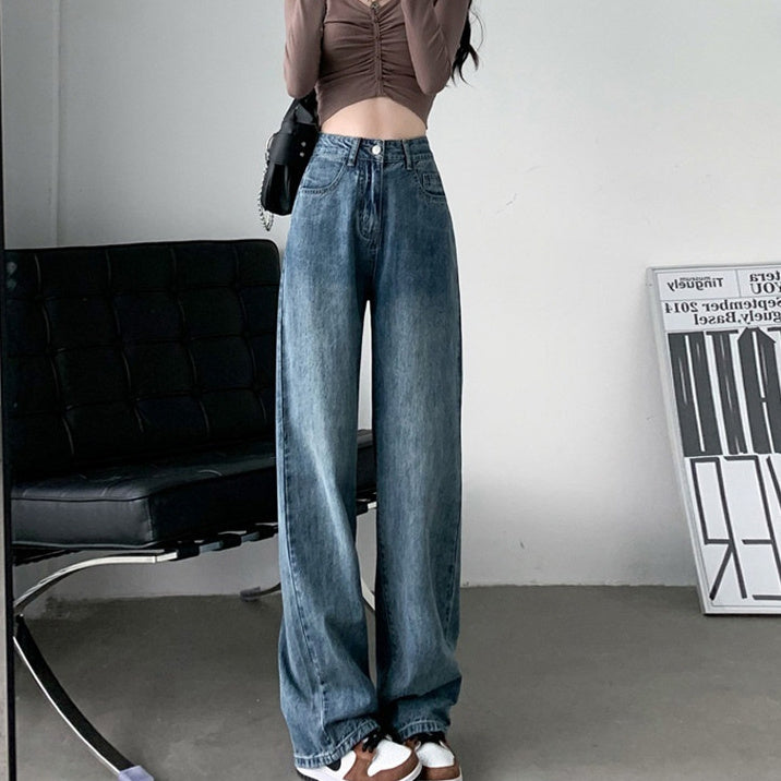 High Waist Wide Leg Draping Effect Plus Size Jeans for Women