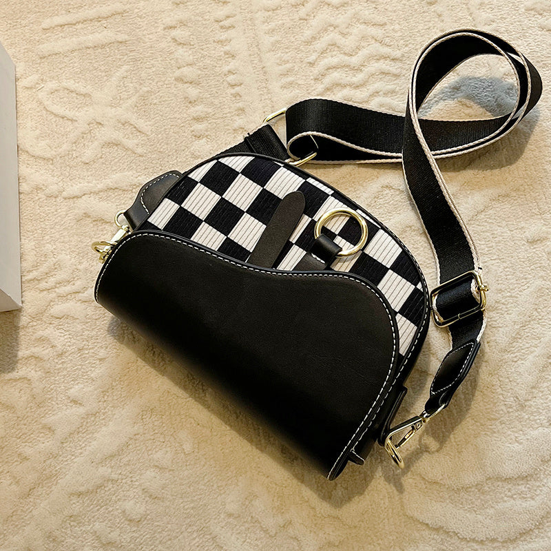 Small Women's PU Plaid Messenger Bag 15x20x6cm Crossbody Saddle Bag