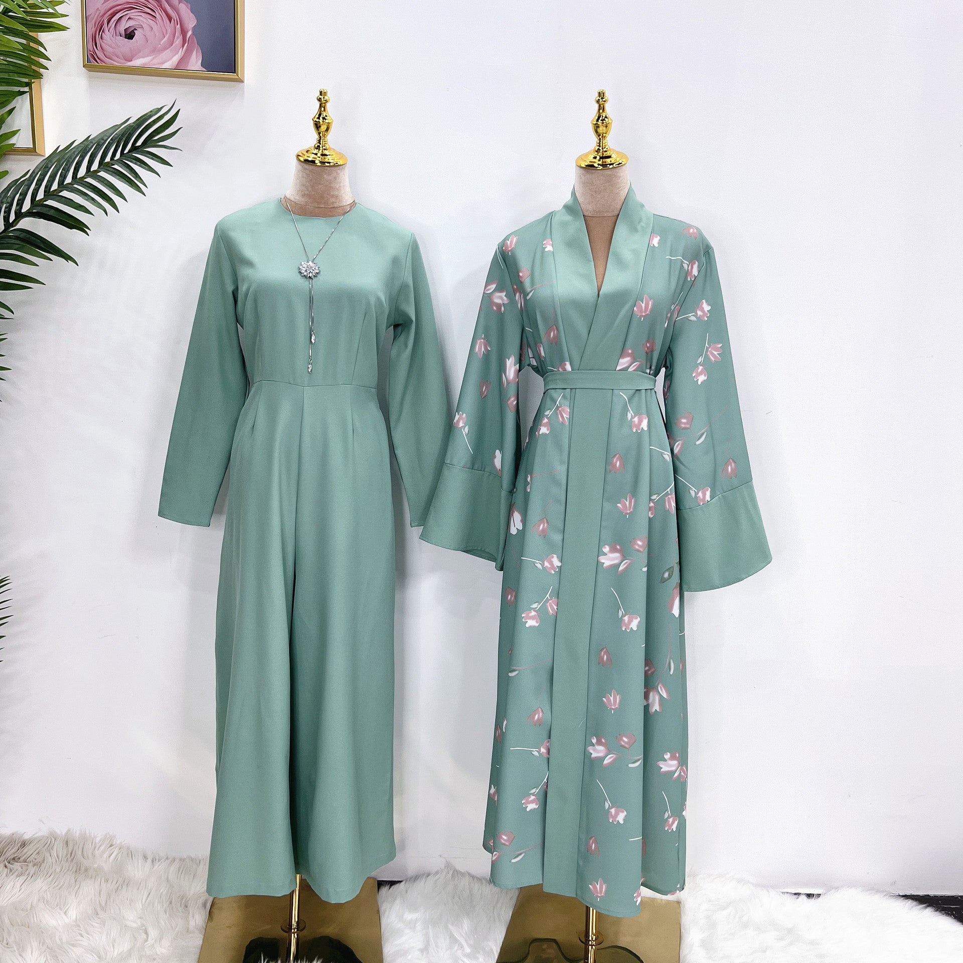Middle East Dubai Turkish Solid Color Cotton Blend Jumpsuit Robe