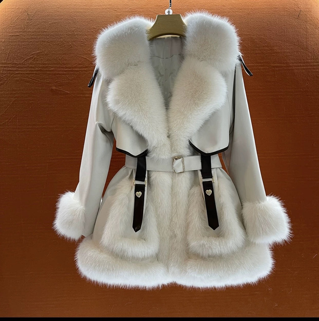 Elegant Women's Faux Fur Coat with Big Fur Collar