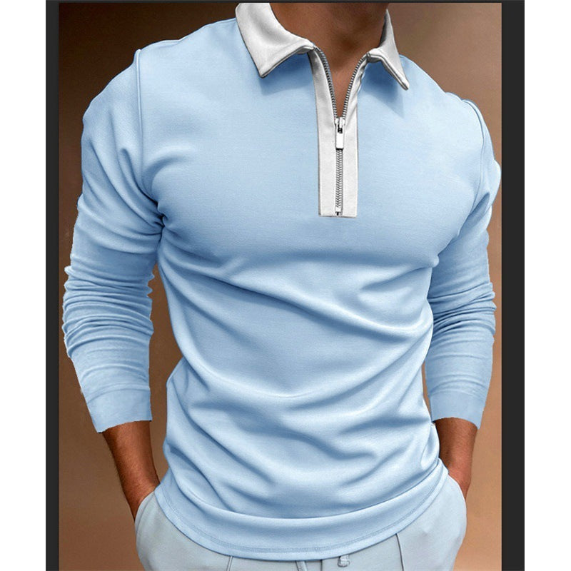 Men's Long Sleeve Zipper Lapel T-Shirt