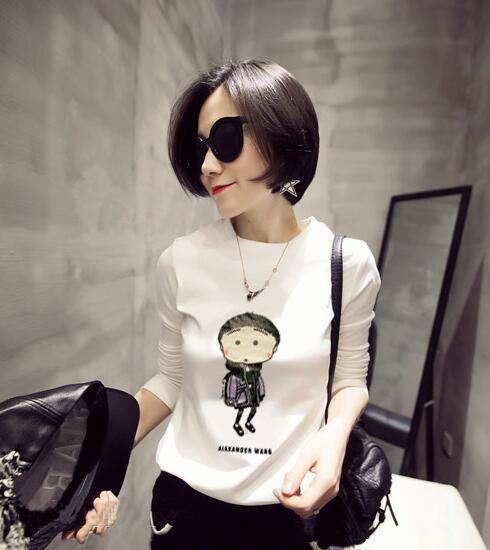 Long Sleeve Cartoon Versatile T-Shirt Polyester Fiber
