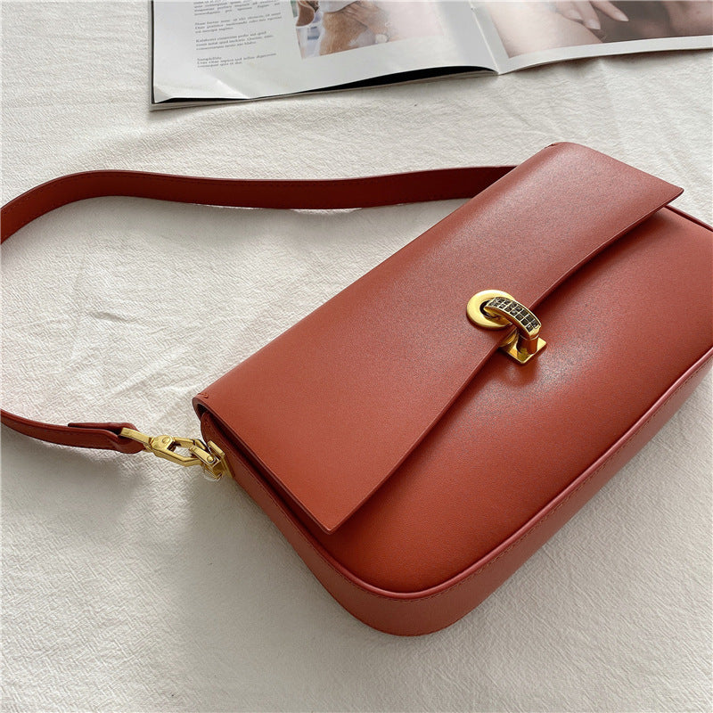 Sac bandoulière en cuir véritable avec fermoir diamant pour femme