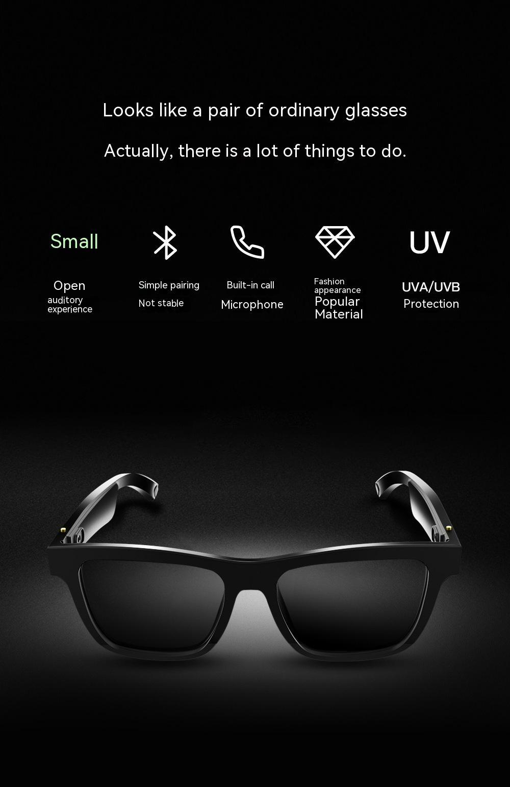 Black Smart Bluetooth Sunglasses with Headset and Transparent Screen
