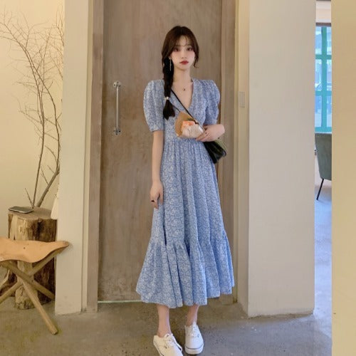 Chiffon Small Floral Dress With Big Swing