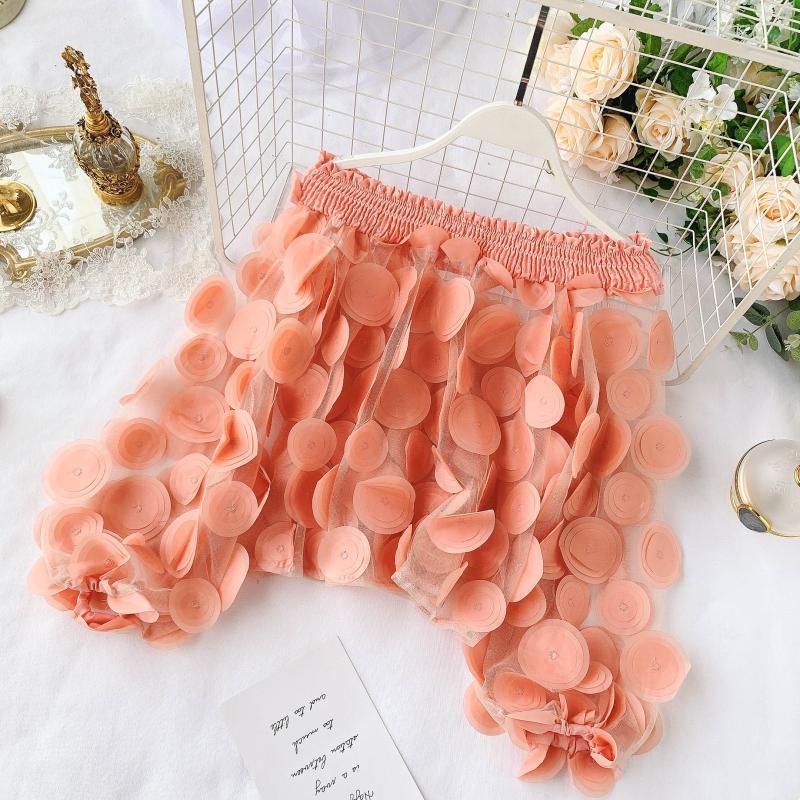 3D Flower Puff Sleeve Cotton Chiffon Top