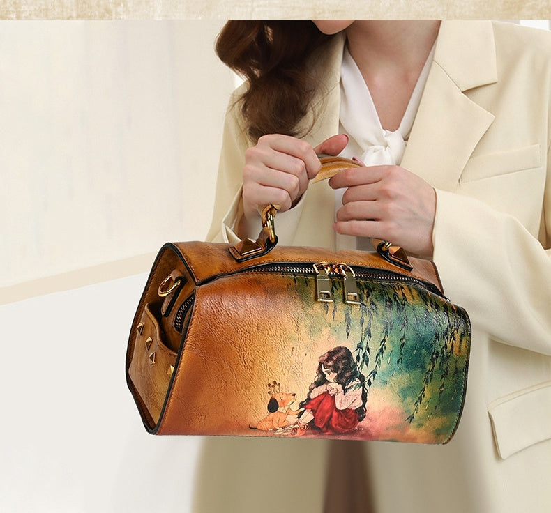Sac à bandoulière multifonctionnel grande capacité pour femmes à dégradé dessiné à la main