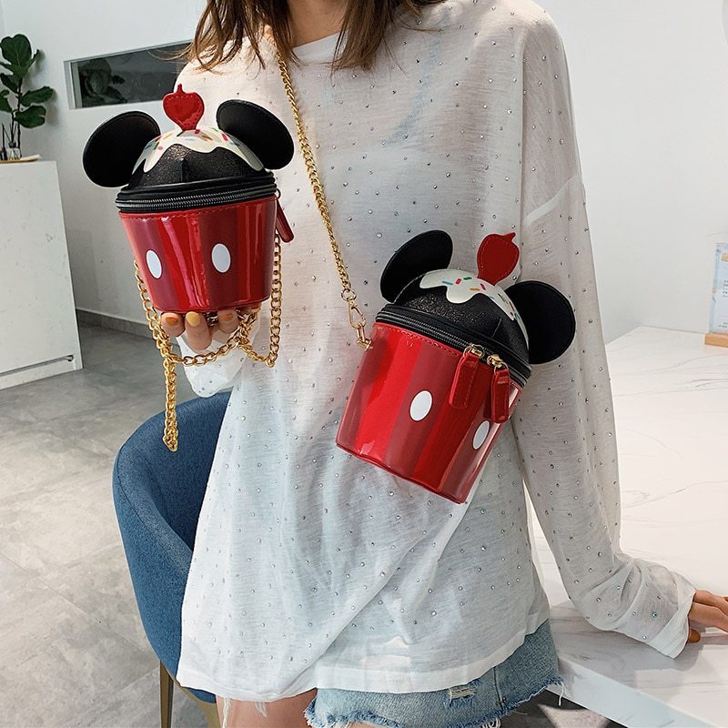 Fashion Cylindrical PU Bucket Bag with Chain Strap