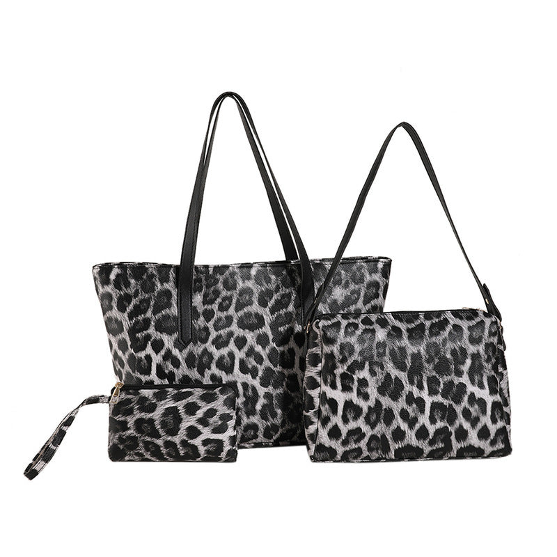 Large Capacity Leopard Print Tote Bag Set - 3 Pieces