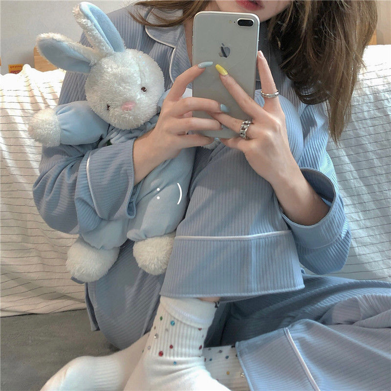 Ensemble Confortable de Vêtements d'Intérieur en Soie de Lait pour Femme, Gris et Bleu, Tailles L-2XL