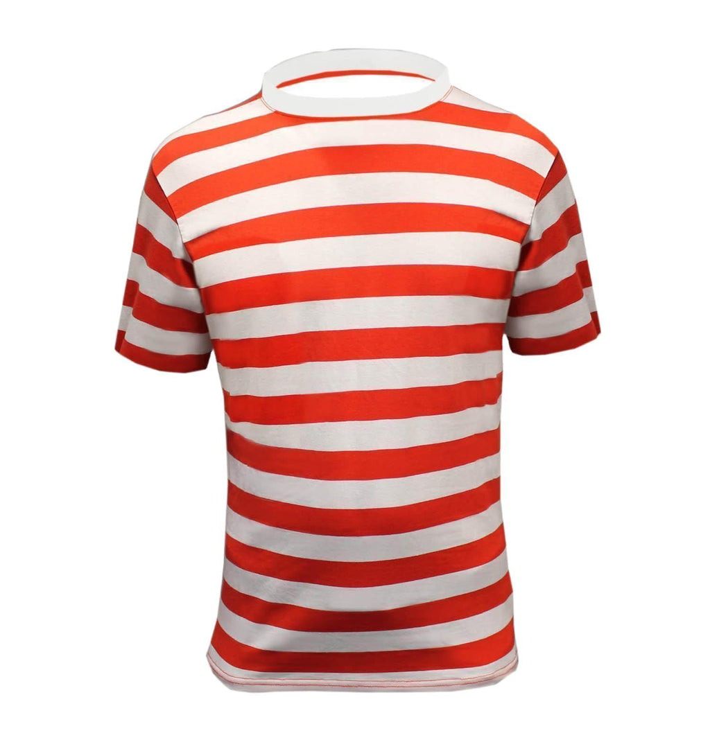 T-Shirt Homme Col Rond Manches Courtes Rouge Rayé en Coton Mélangé Coupe Ajustée