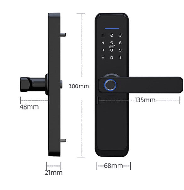 Smart Door Lock Gateway with Fingerprint & Password, Black, 135x68x69mm