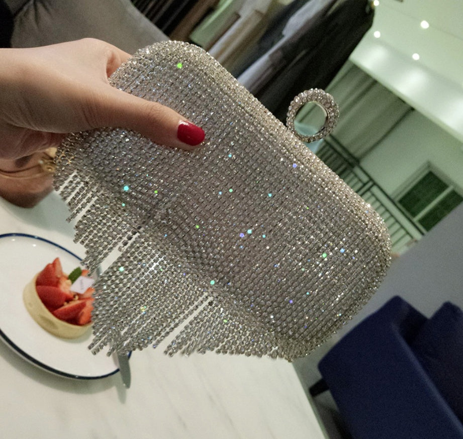 Sac à main à franges pour femme en diamant brillant pour soirée et mariée