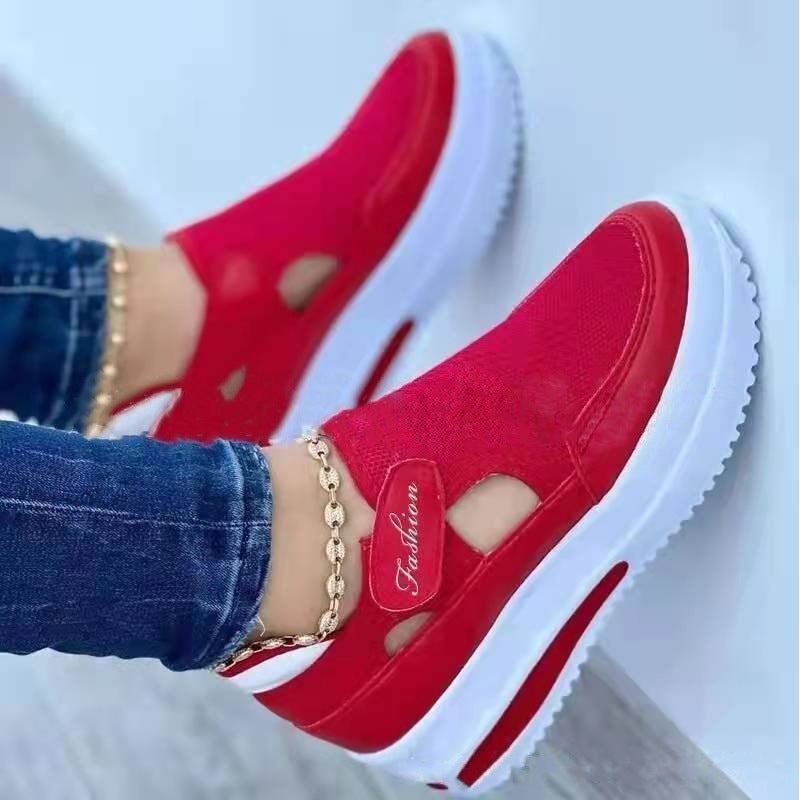 Chaussures décontractées respirantes à semelle épaisse et à scratch, color block, pour femme