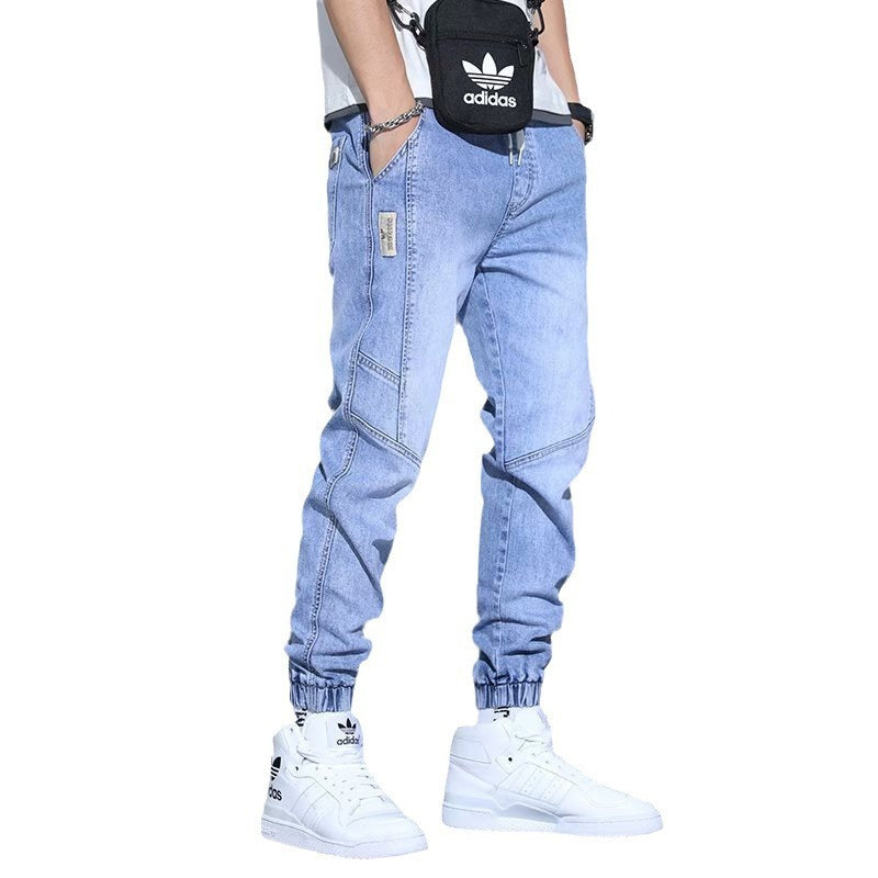 Men's Slim Fit High Waist Denim Jeans Straight Leg Pants