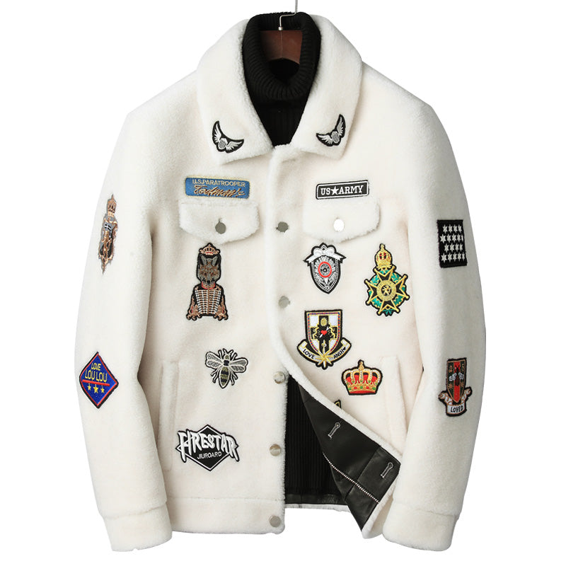 White Grain Lamb Fur Jacket Wool 100%