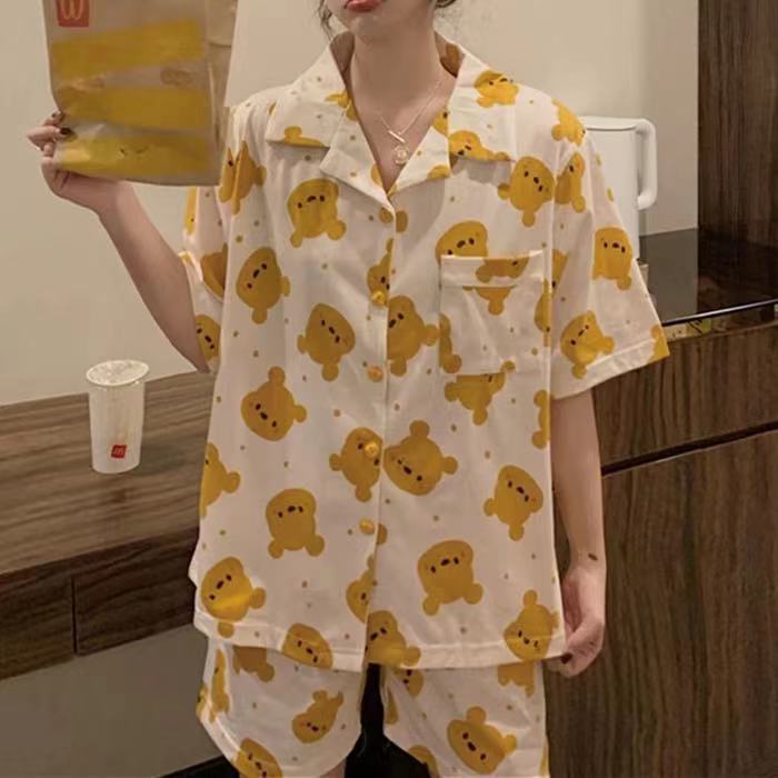 Ensemble de pyjama fin à cardigan pour femme, style japonais, dessin animé mignon