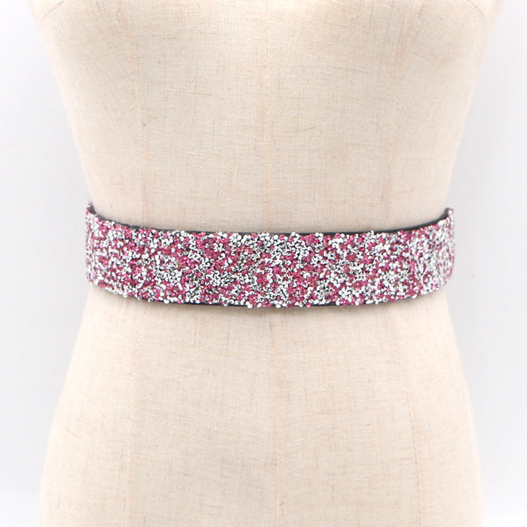 Handmade Rhinestone Inlaid Elastic Girdle 71.5cm Waist Seal for Women