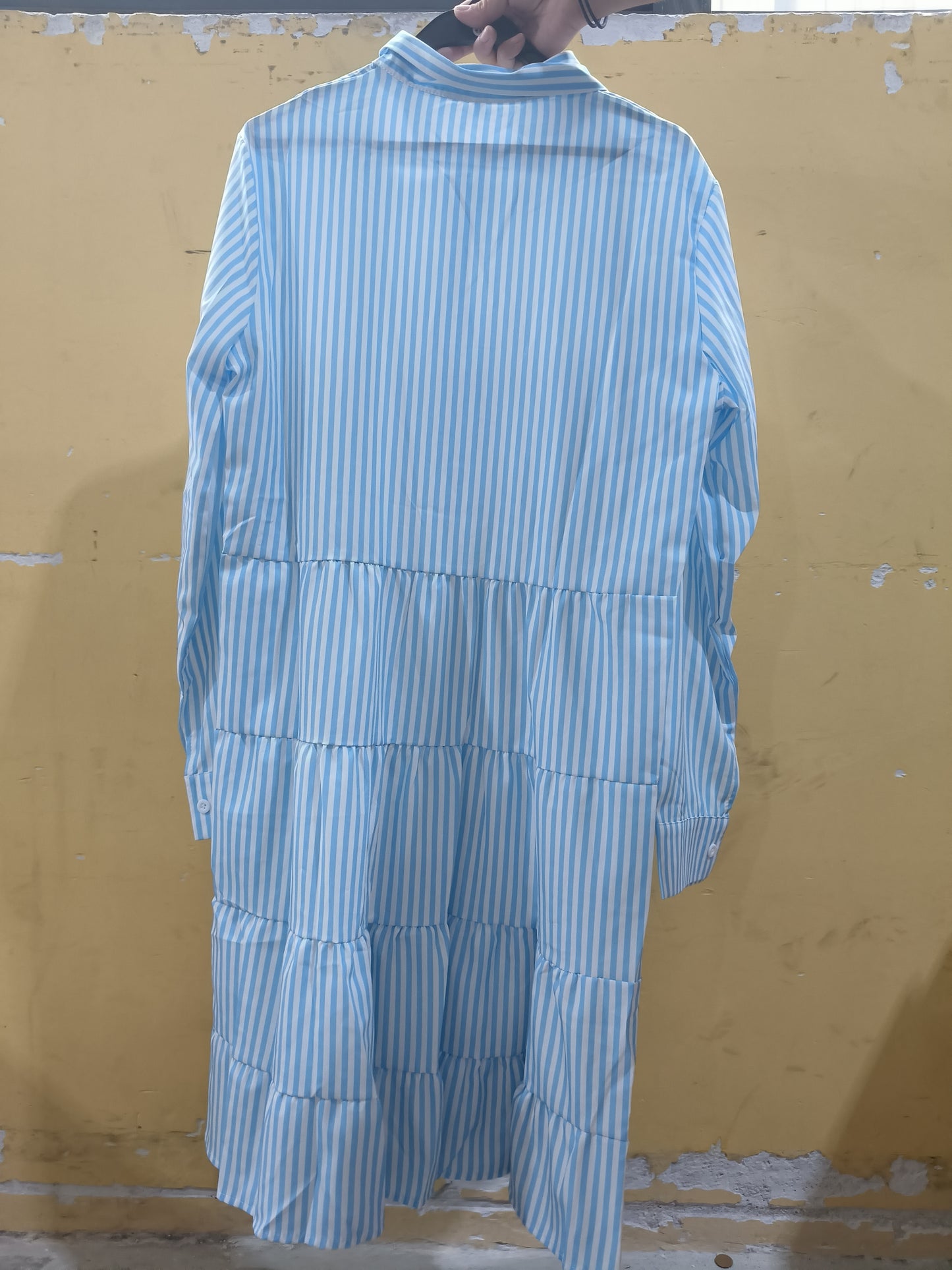 Striped Long-Sleeve Lapel Button Shirt Dress for Women