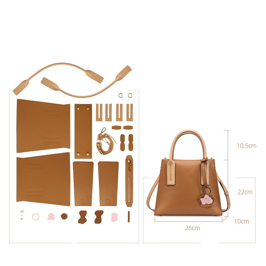 Leather Handbag Women's Large Capacity Diy Handmade Bag