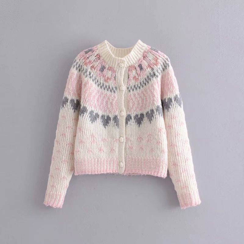 Autumn Winter Women's Flower Love Knit Cardigan Sweater