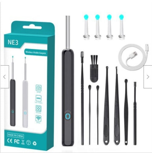 Oreillette endoscopique NE3 sans fil avec caméra et lumière LED, kit de nettoyage de cérumen pour iPhone