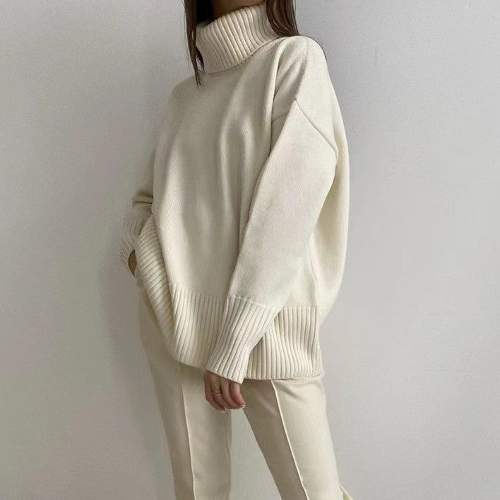 Soft Comfortable High Polo Collar Solid Color Pullover