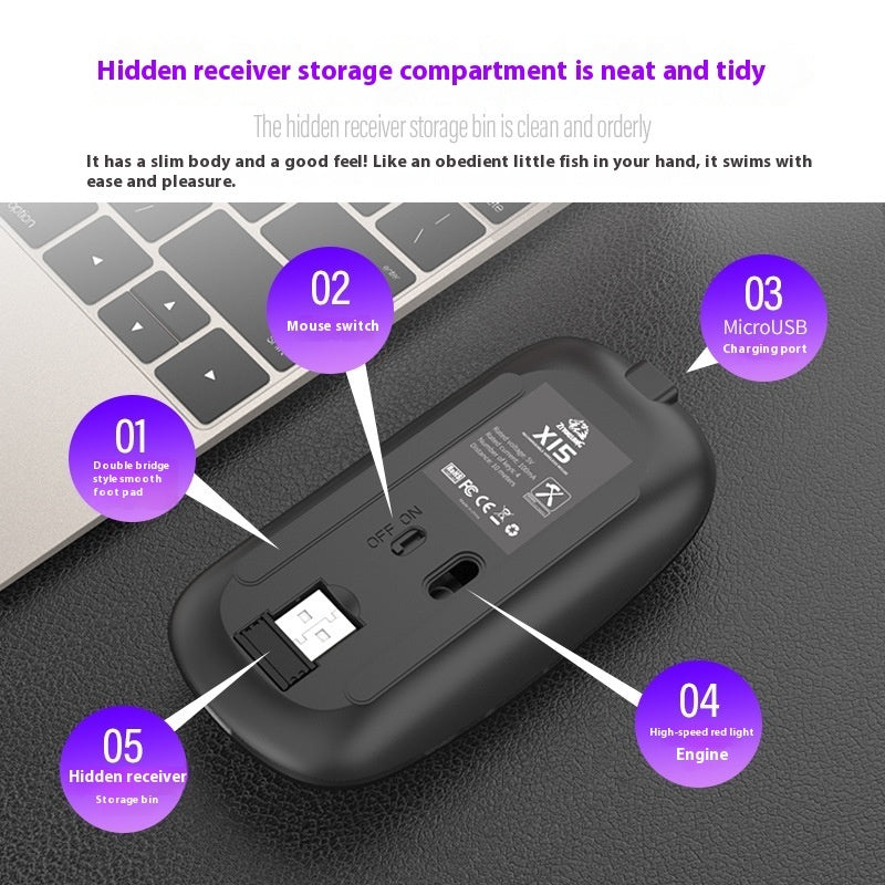 Mute Wireless Charging Bluetooth Mouse with Luminous Light